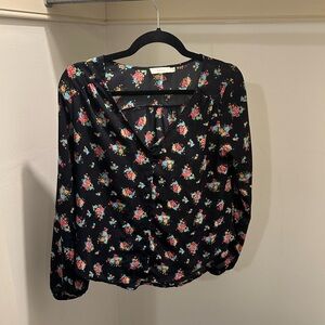 Lush Floral Long Sleeve Blouse Small V Neck